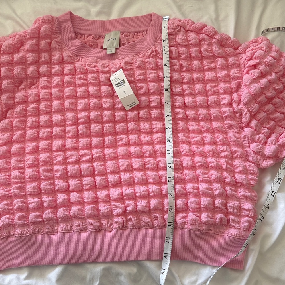 Anthropologie Pink Textured Crop Top NWT Women’s Size Small Short Sleeve - Picture 7 of 7